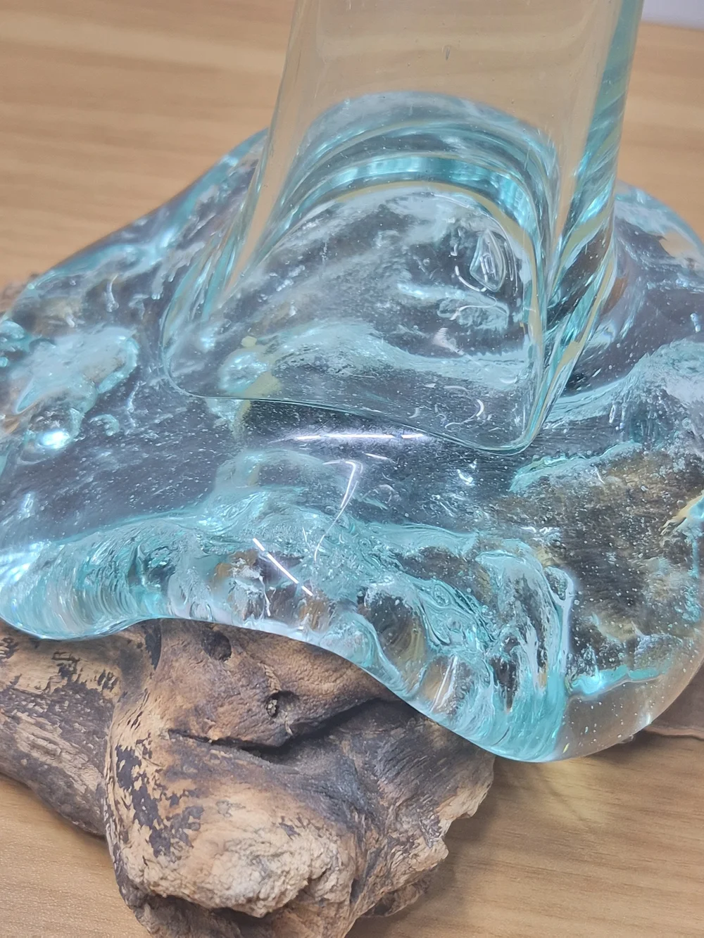 ​Molten Glass on Driftwood Vase Hand Blown Coastal Art Piece